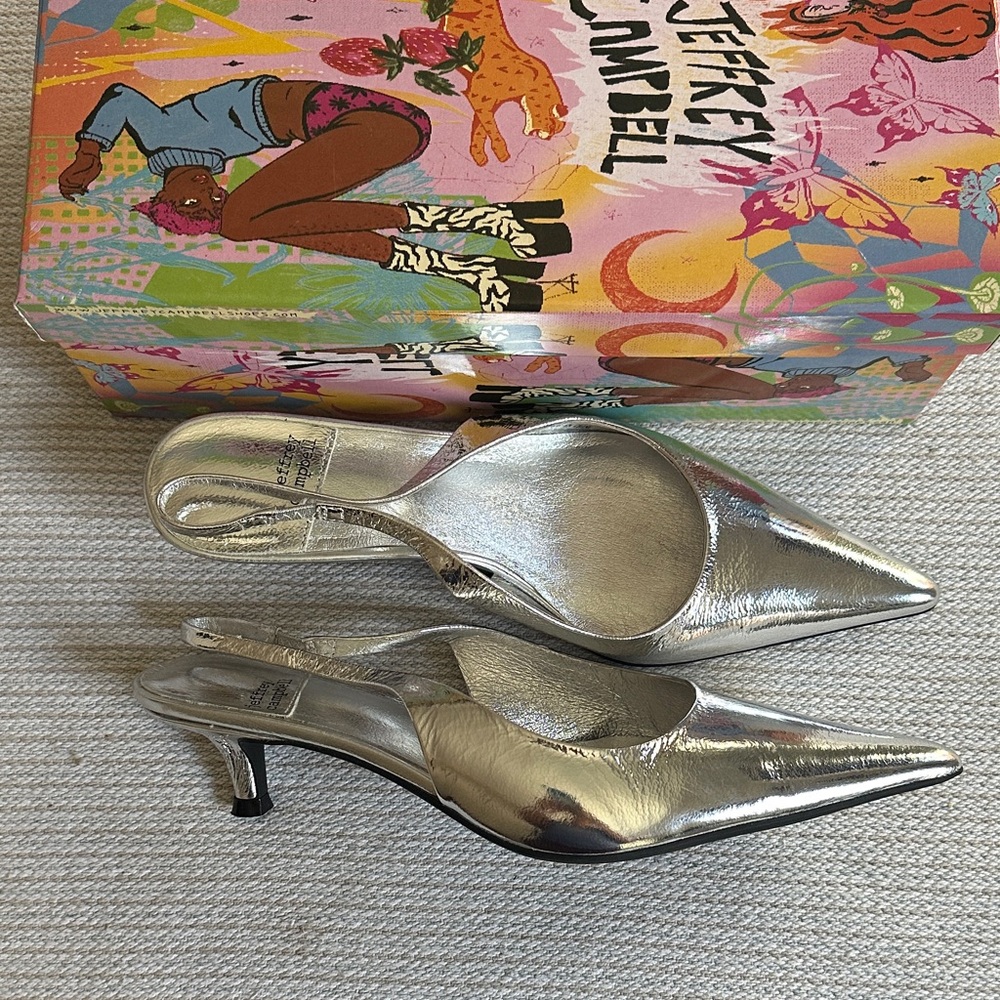 Jeffrey Campbell Metallic Silver Slingback Kitten Heels